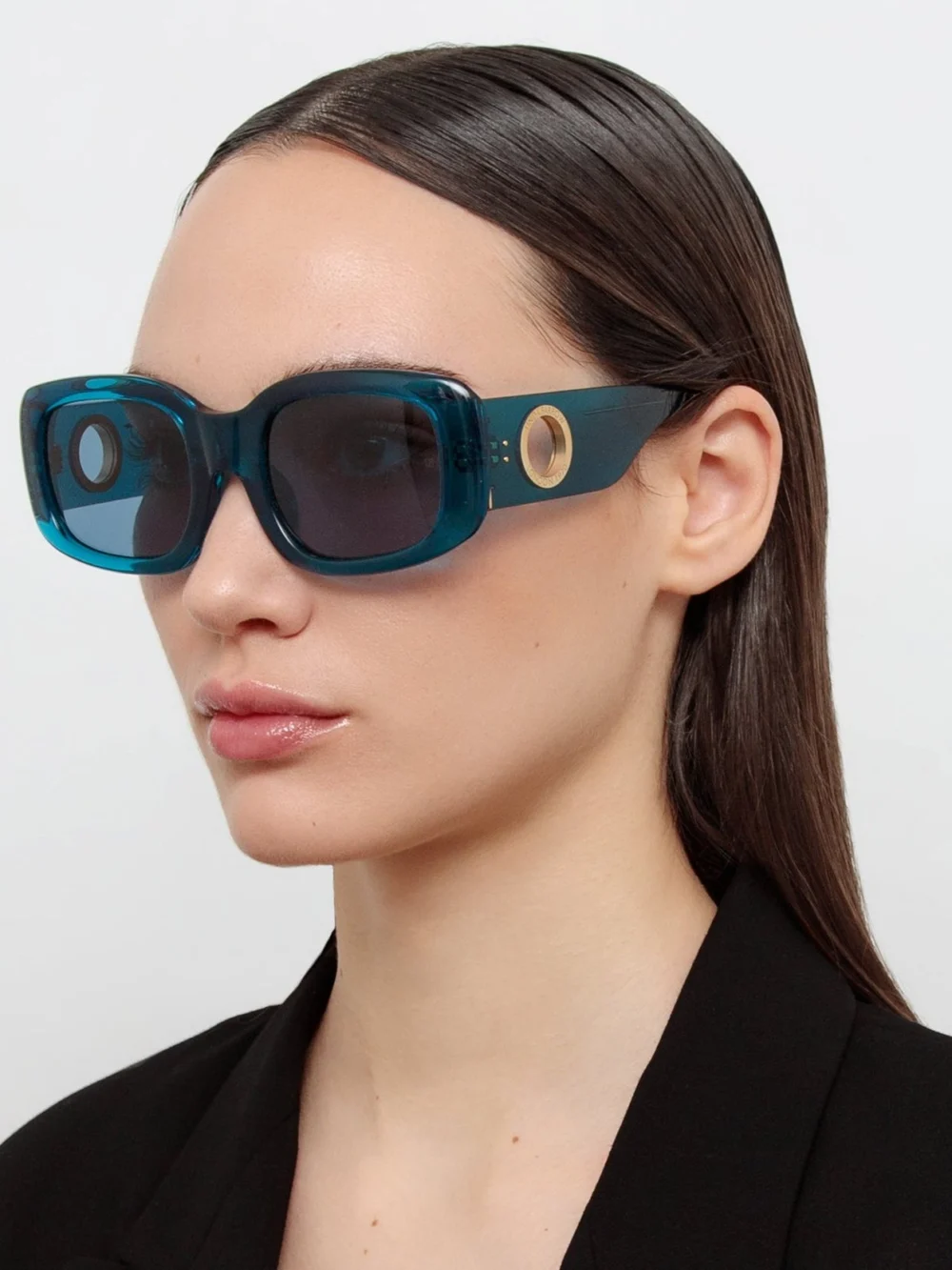 Linda Farrow Celeste Oversize Sunglasses, aqua, view 3