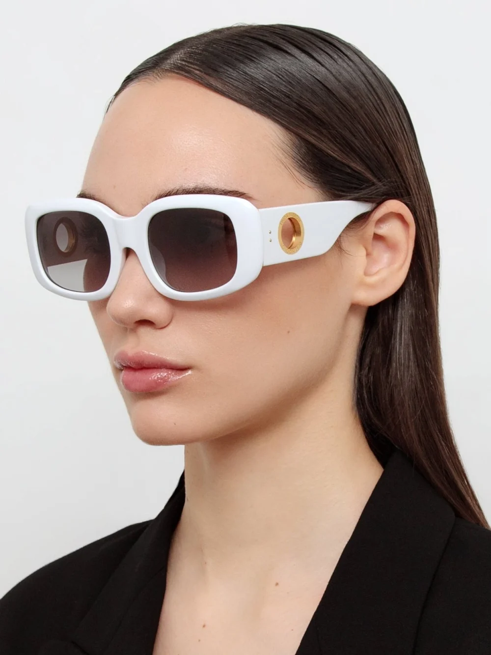Linda Farrow Celeste Oversize Sunglasses, white, view 3