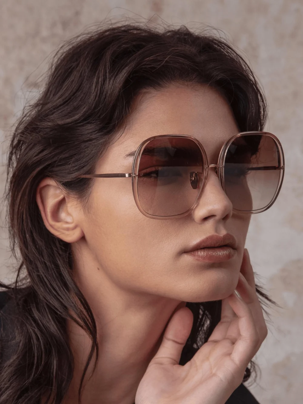 Linda Farrow Celia Sunglasses, 18k rose gold and mocha, view 5