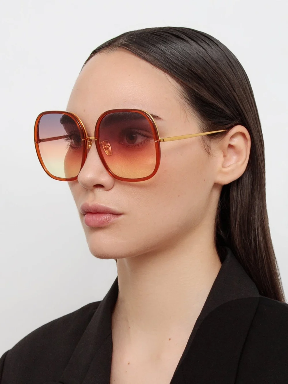 Linda Farrow Celia Sunglasses, 22k gold and sunset gradient, view 3