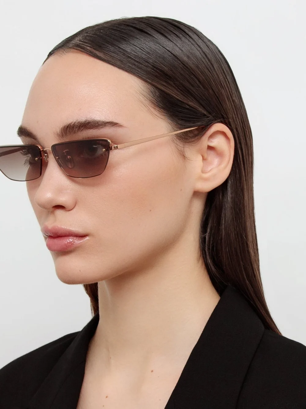 Linda Farrow Cleo Sunglasses, 18k rose gold and mocha, view 3