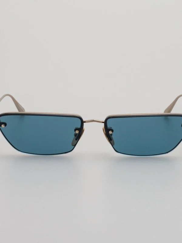 Linda Farrow Cleo Sunglasses in 22K Gold and Aqua