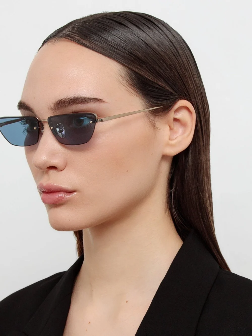 Linda Farrow Cleo Sunglasses, 22k gold and aqua, view 3