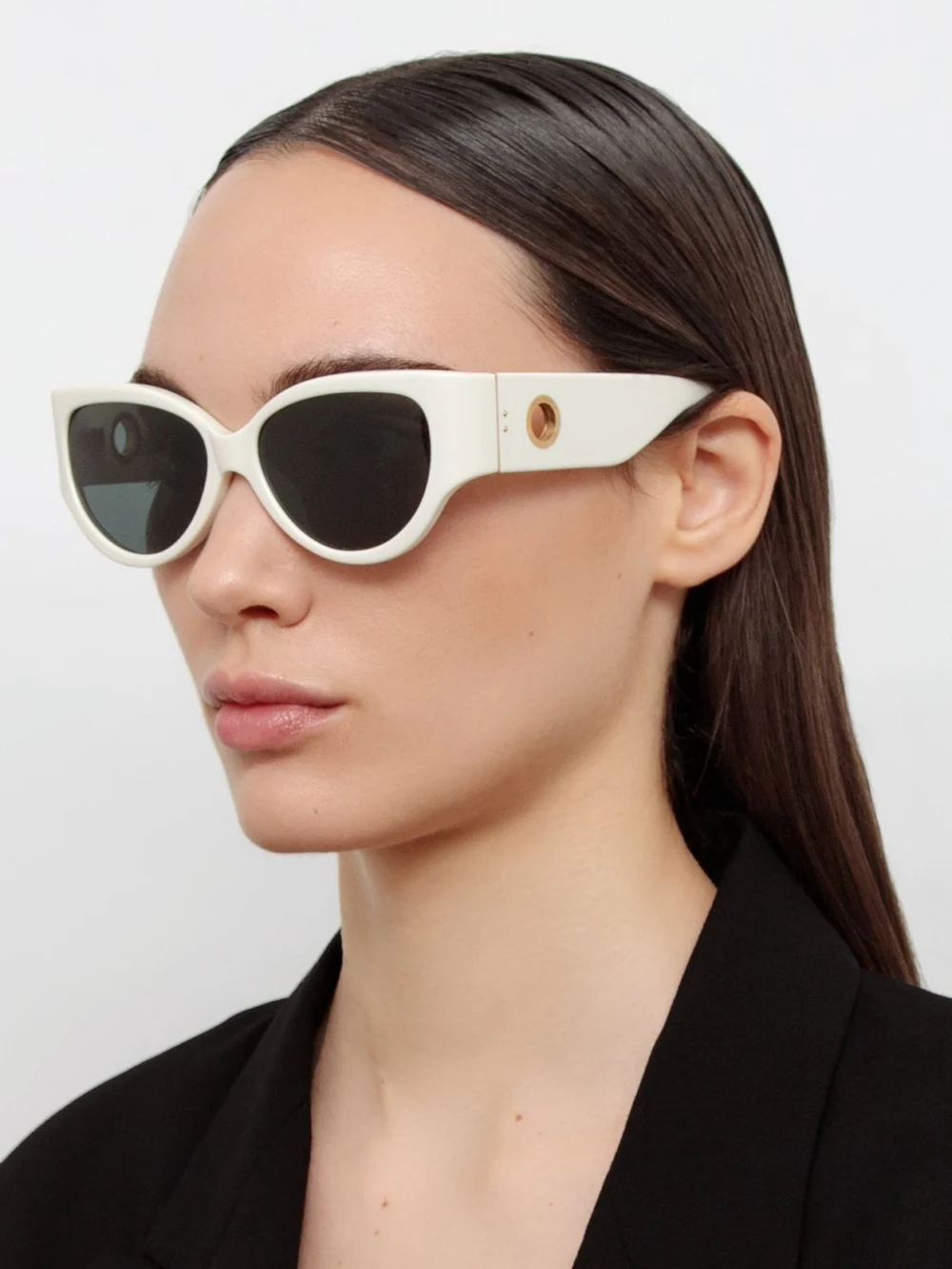 Linda Farrow Connie Sunglasses, white, view 3