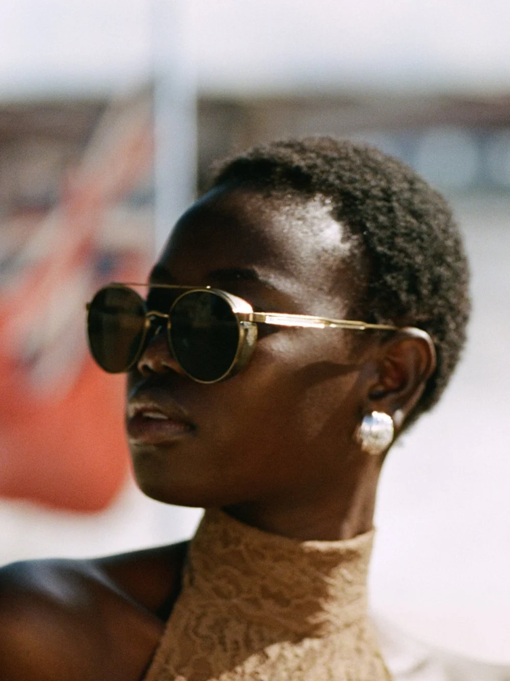 Linda Farrow Conor Sunglasses, antique gold and green, view 3