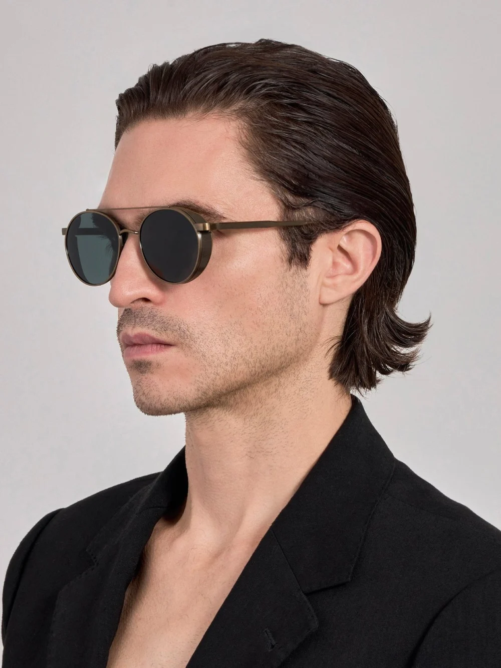Linda Farrow Conor Sunglasses, antique gold and green, view 4