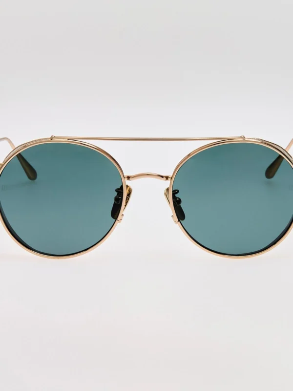 Linda Farrow Conor Sunglasses in Green and 22K Gold