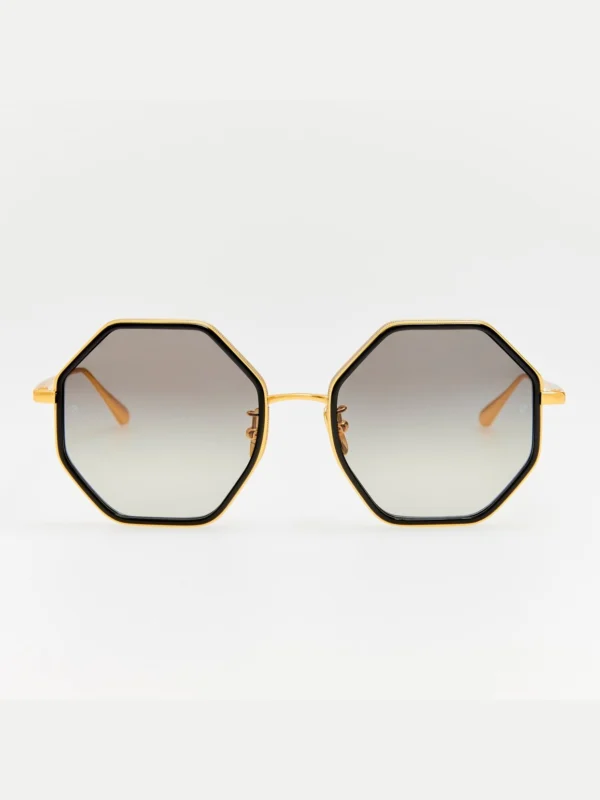 Linda Farrow Coraline Sunglasses in 22K Gold and Grey