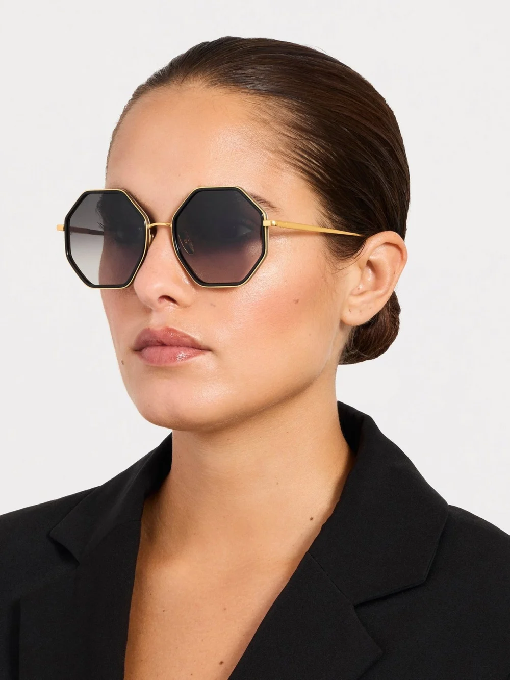 Linda Farrow Coraline Sunglasses, 22k gold and grey, view 3