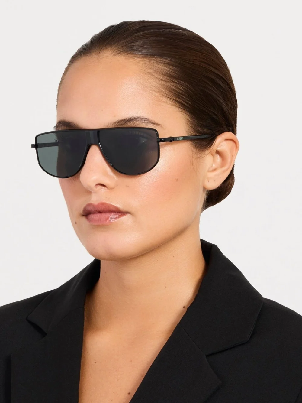 Linda Farrow Corsa Sunglasses, black and grey, view 3