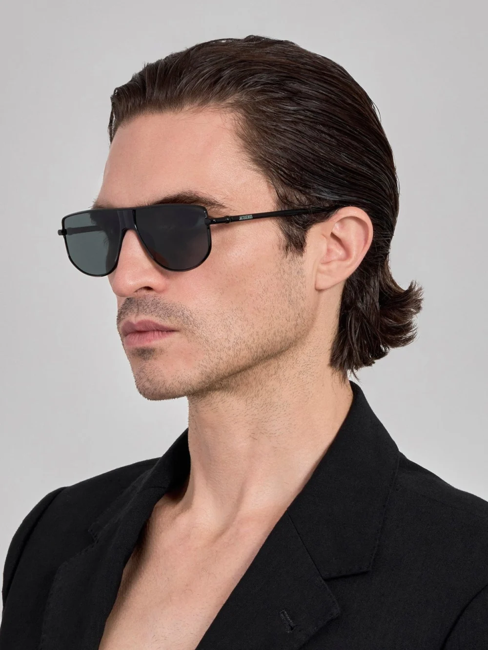 Linda Farrow Corsa Sunglasses, black and grey, view 4