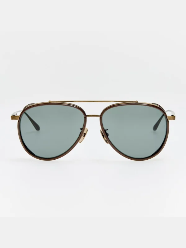 Linda Farrow Cortes Explorer Sunglasses in Antique Gold and Green