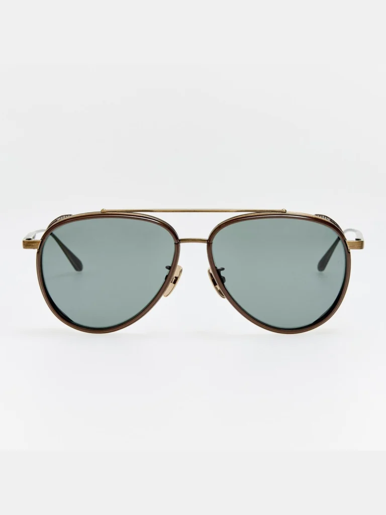 Linda Farrow Cortes Explorer Sunglasses in Antique Gold and Green