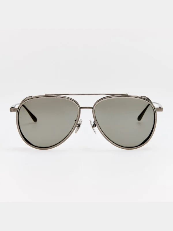 Linda Farrow Cortes Explorer Sunglasses in Antique White Gold and Grey