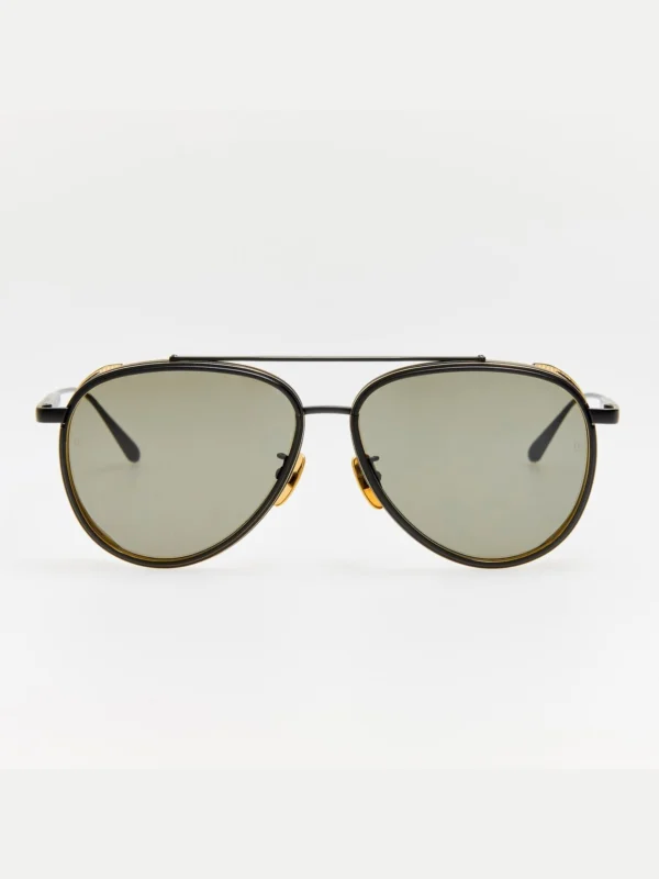 Linda Farrow Cortes Explorer Sunglasses in Matt Nickel and 22K Gold