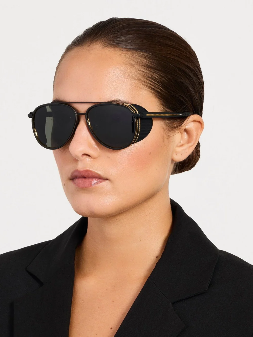 Linda Farrow Cortes Explorer Sunglasses, matt nickel and 22k gold, view 3