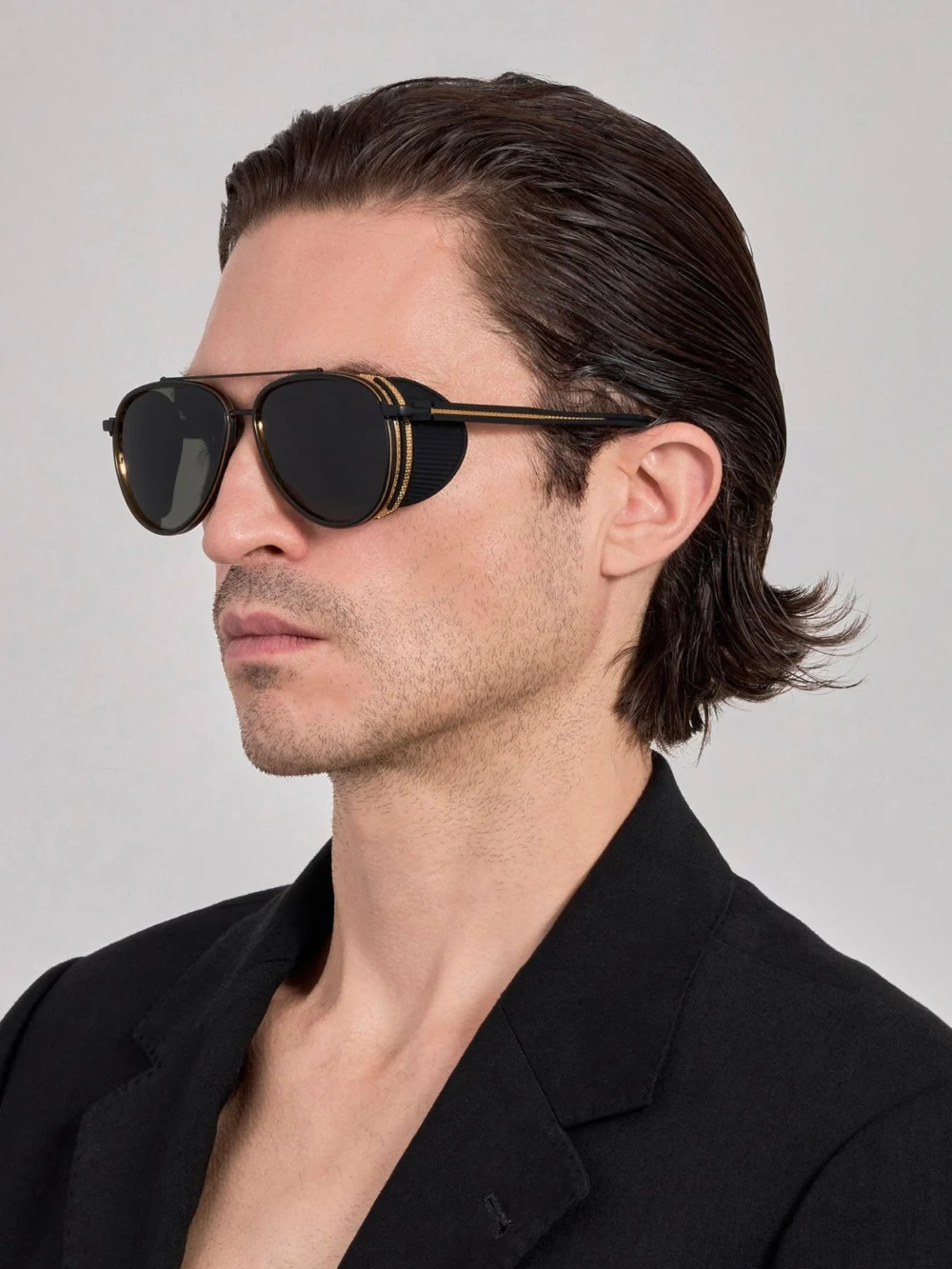 Linda Farrow Cortes Explorer Sunglasses, matt nickel and 22k gold, view 4