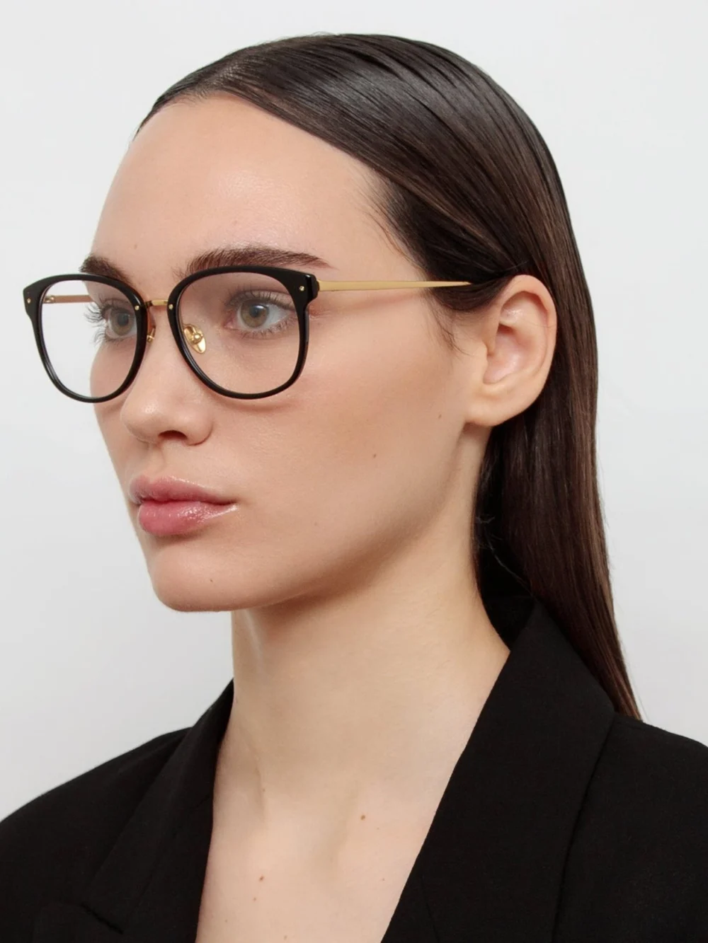 Linda Farrow Cyrus D-Frame Optical, black, view 3