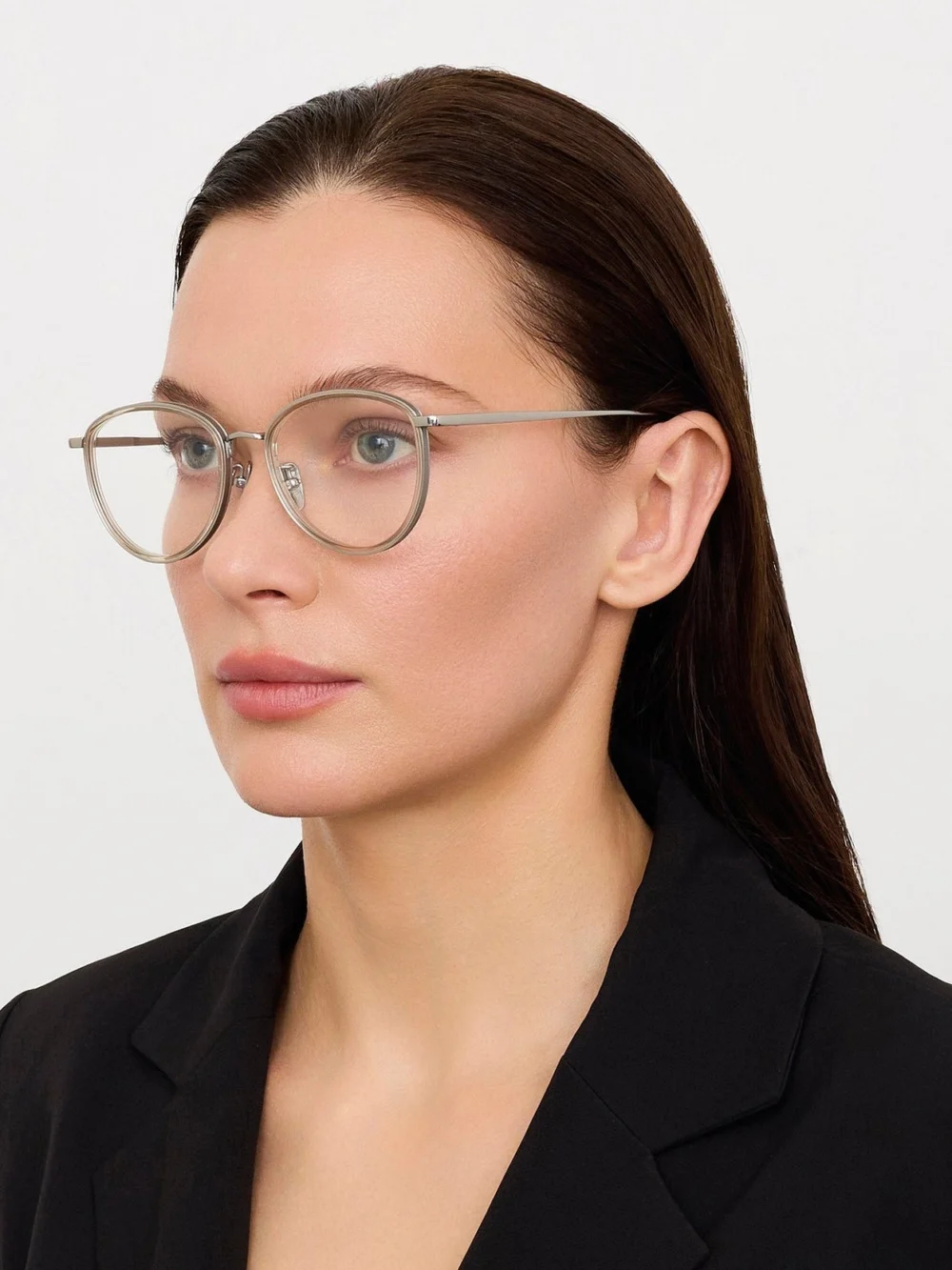 Linda Farrow Dahlia Optical, 22k white gold and truffle, view 3