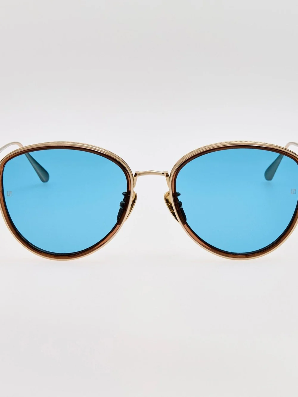 Linda Farrow Dahlia Sunglasses in 22k gold and aqua