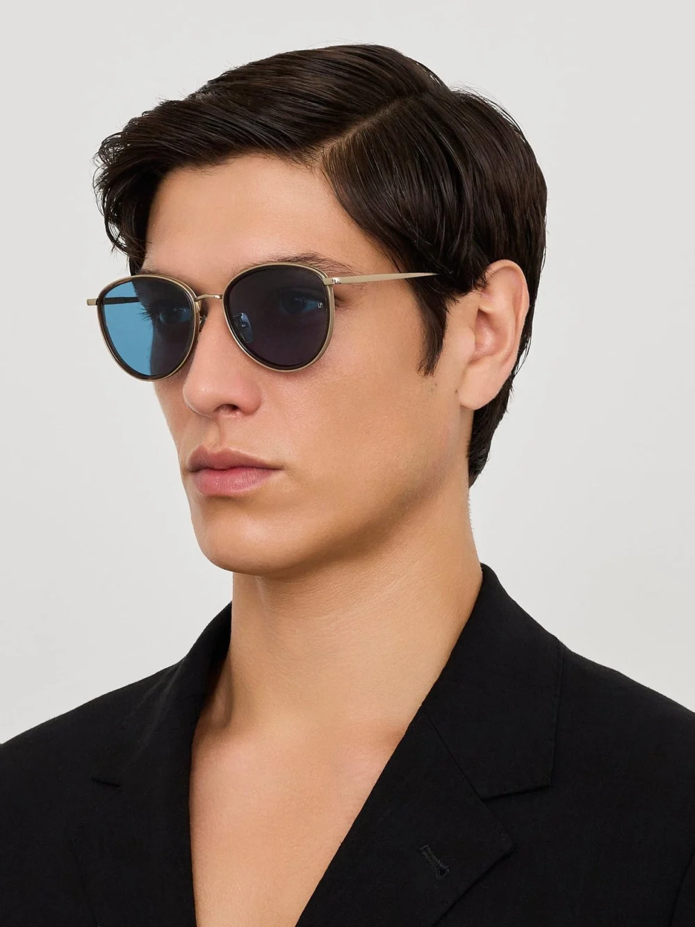 Linda Farrow Dahlia Sunglasses, 22k gold and aqua, view 4