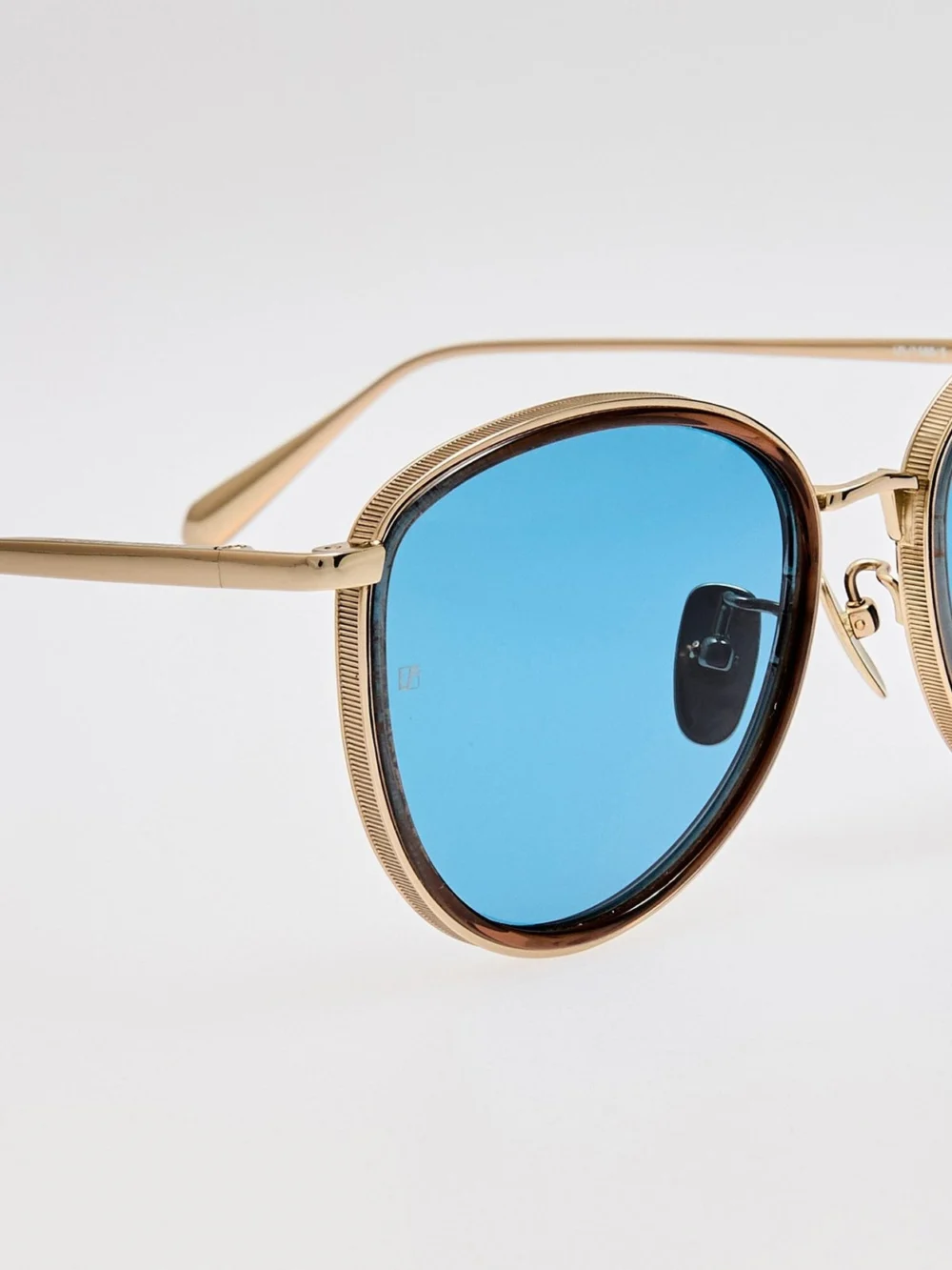 Linda Farrow Dahlia Sunglasses, 22k gold and aqua, view 5