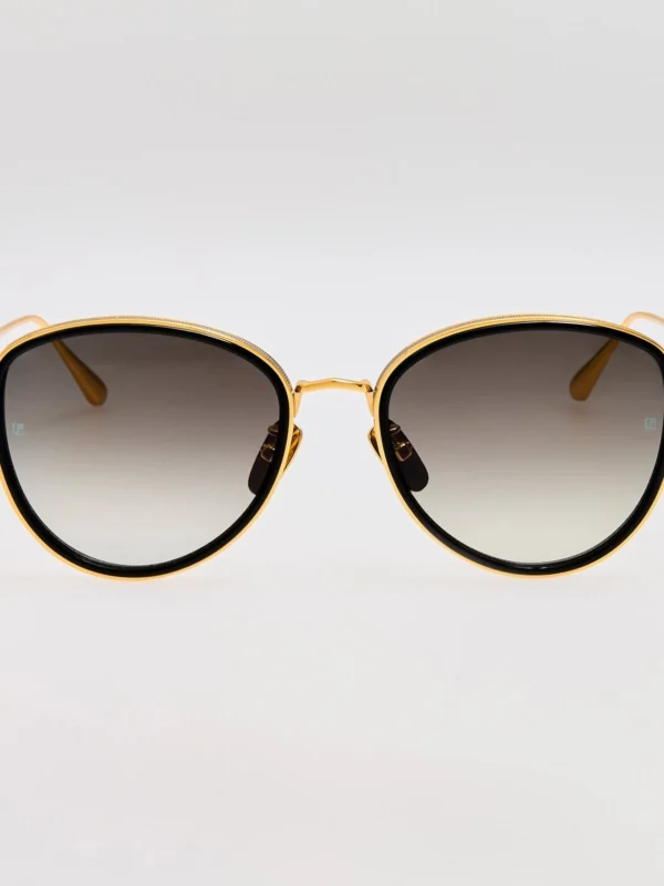 Linda Farrow Dahlia Sunglasses in 22K Gold and Grey
