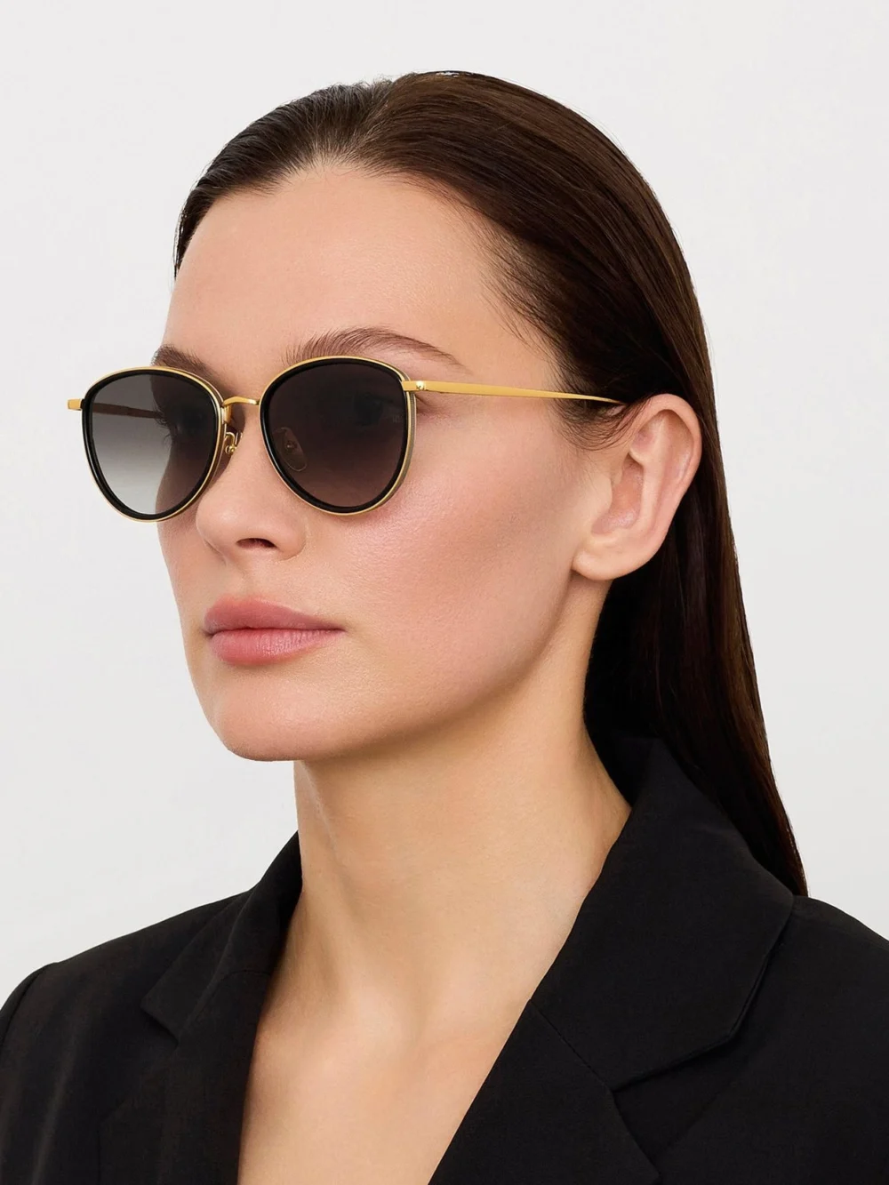 Linda Farrow Dahlia Sunglasses, 22k gold and grey, view 3