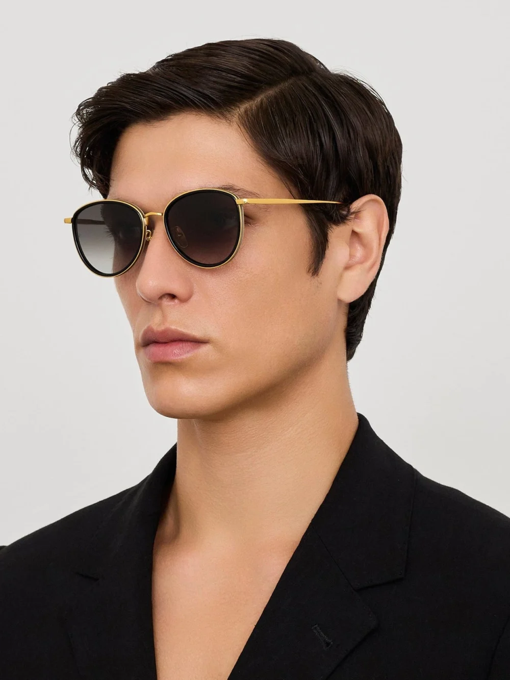 Linda Farrow Dahlia Sunglasses, 22k gold and grey, view 4