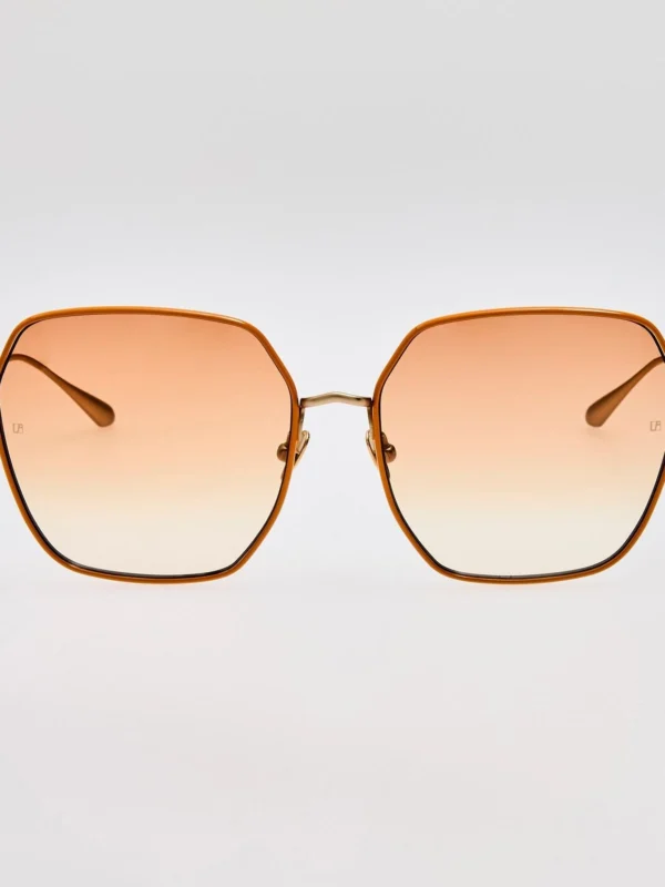 Linda Farrow Darcie Sunglasses in 22K Gold and Camel