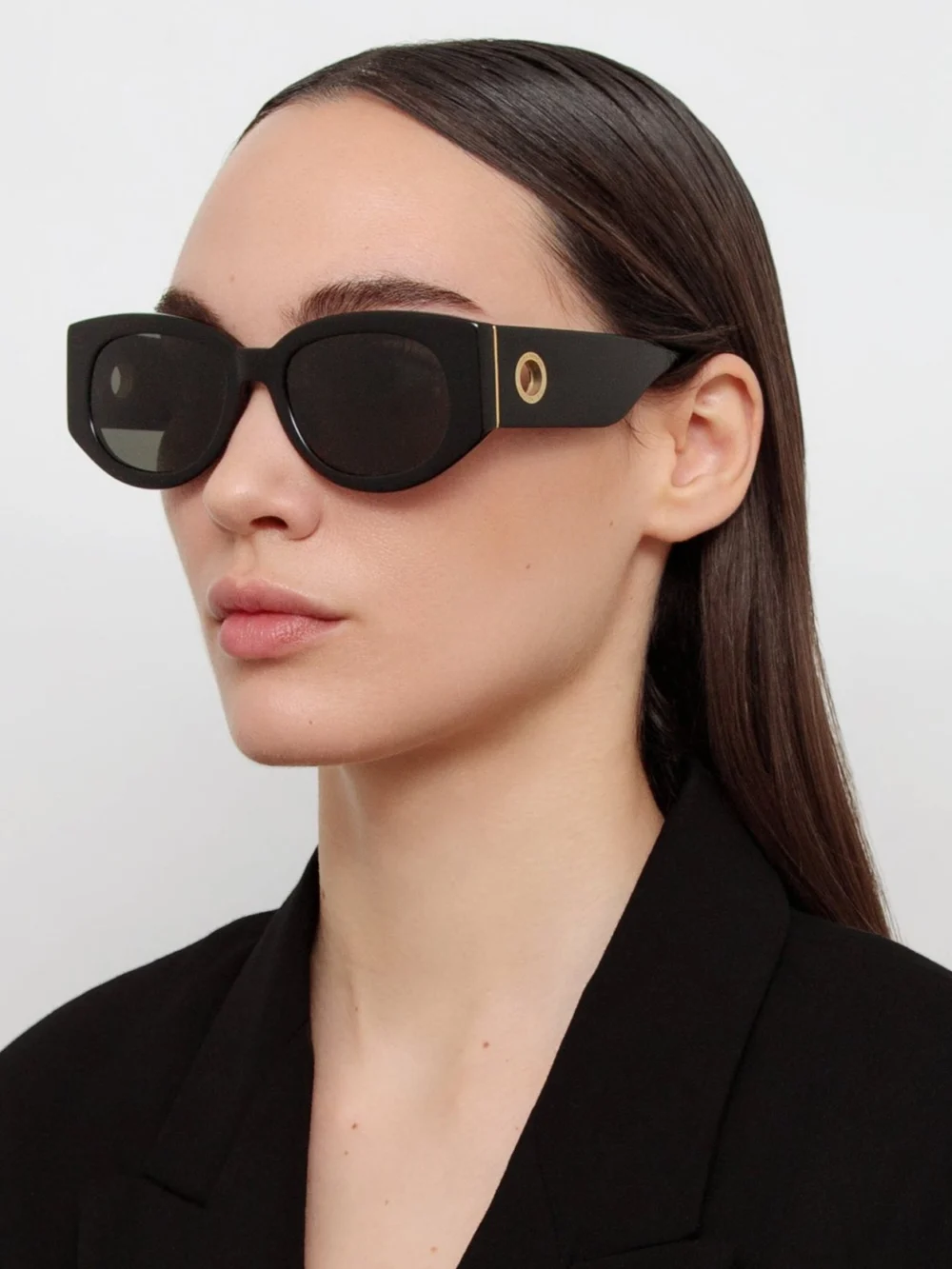 Linda Farrow Debbie Sunglasses, black, view 3
