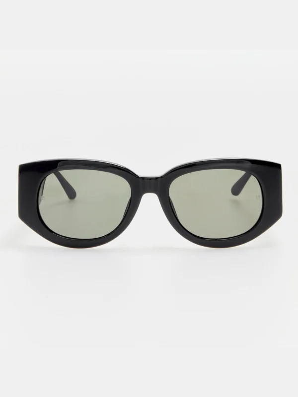 Linda Farrow Debbie Sunglasses in Black with Diamonds and 22K Gold