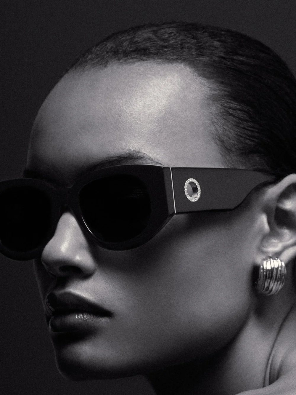 Linda Farrow Debbie Sunglasses, black with diamonds and 22k gold, view 3
