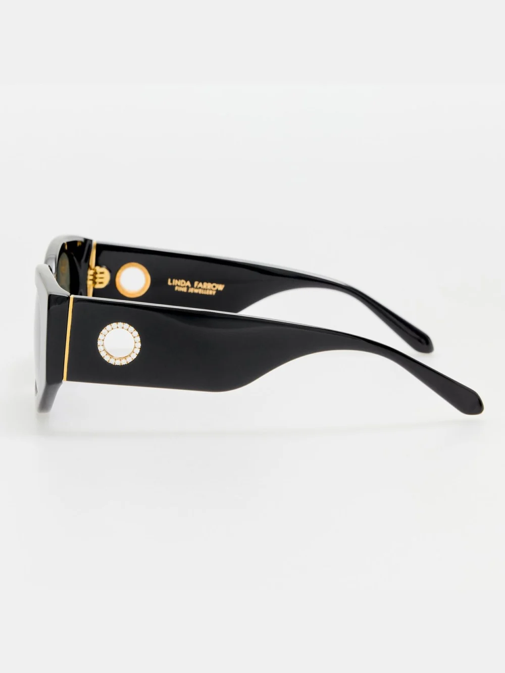 Linda Farrow Debbie Sunglasses, black with diamonds and 22k gold, view 6