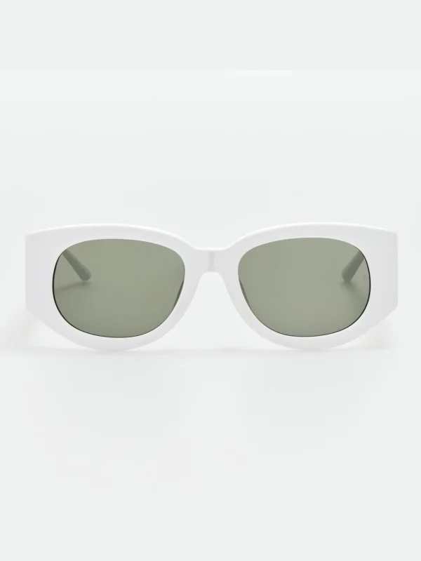 Linda Farrow Debbie Sunglasses in White with Diamonds and 22K White Gold