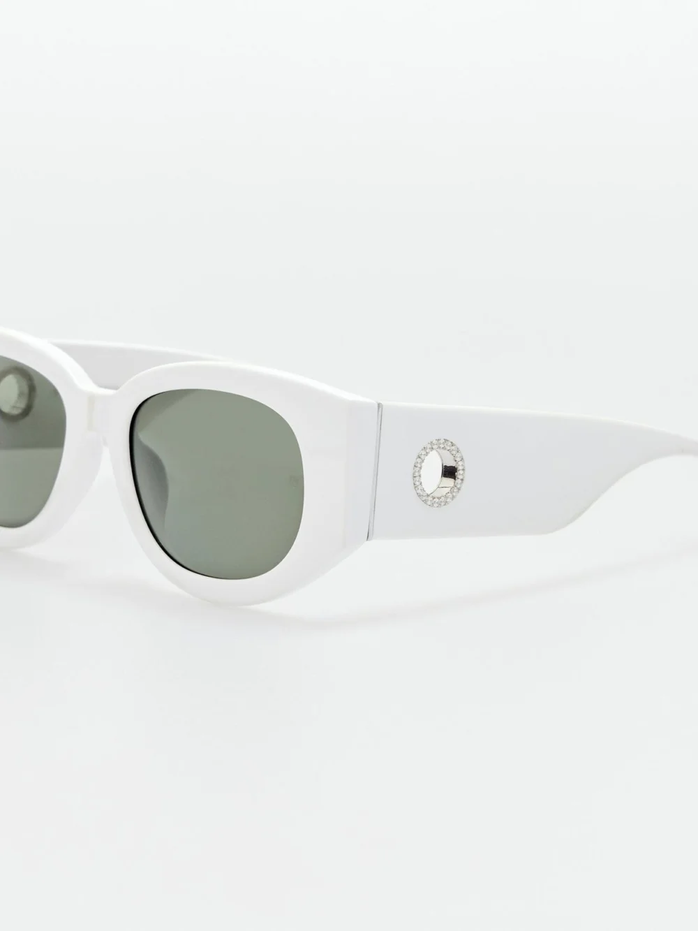 Linda Farrow Debbie Sunglasses, white with diamonds and 22k white gold, view 2