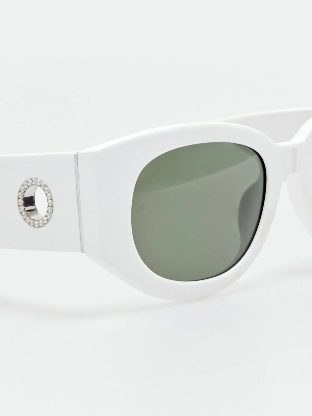 Linda Farrow Debbie Sunglasses, white with diamonds and 22k white gold, view 4
