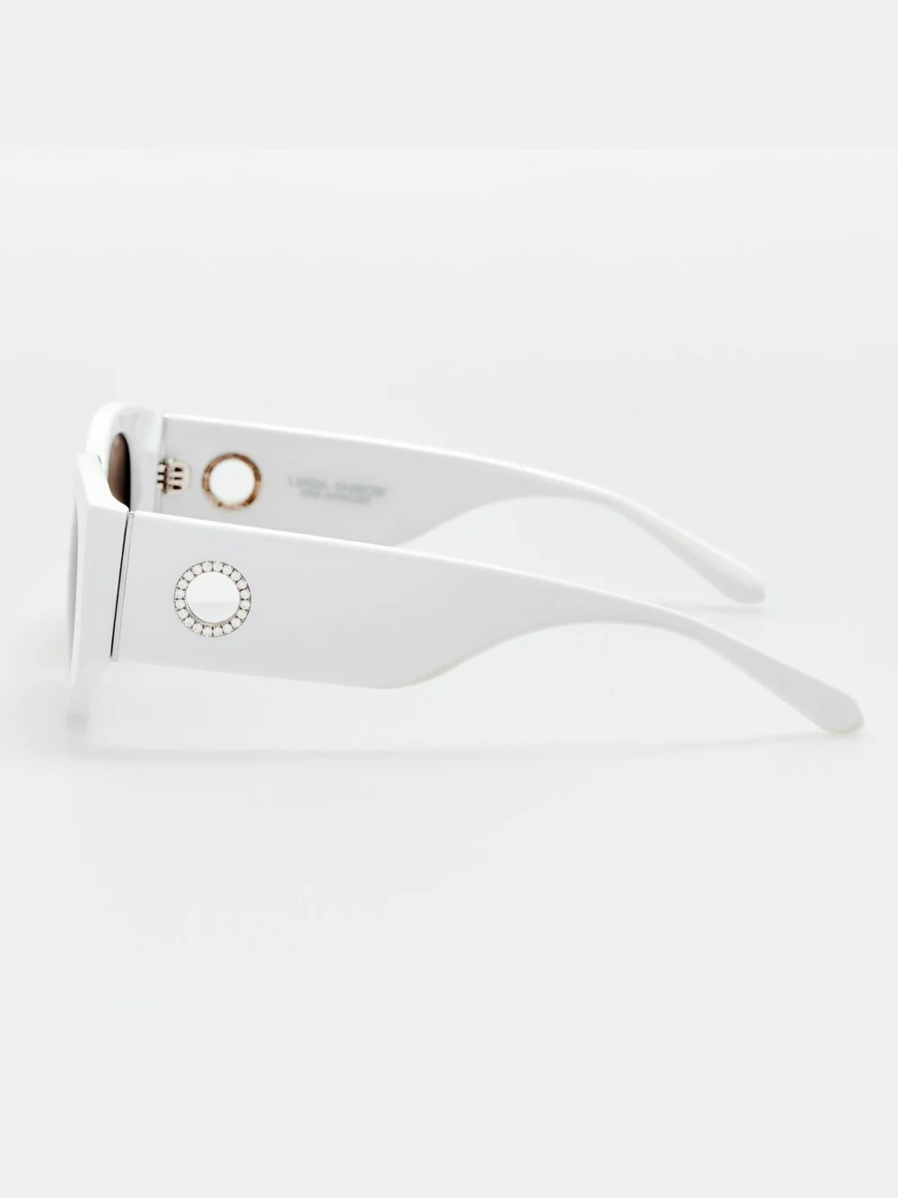 Linda Farrow Debbie Sunglasses, white with diamonds and 22k white gold, view 5