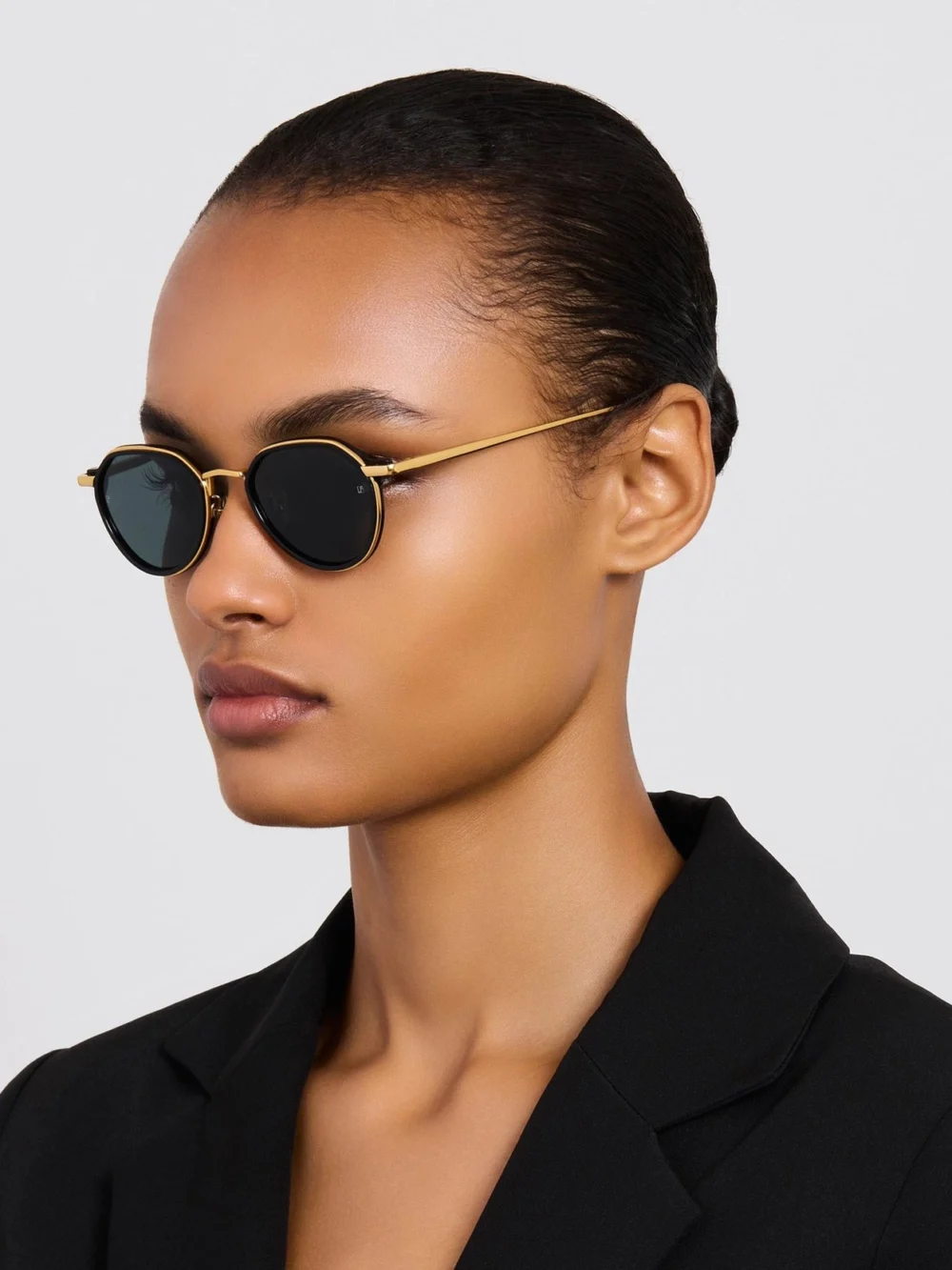 Linda Farrow Dellal Sunglasses, 22k gold and grey, view 3