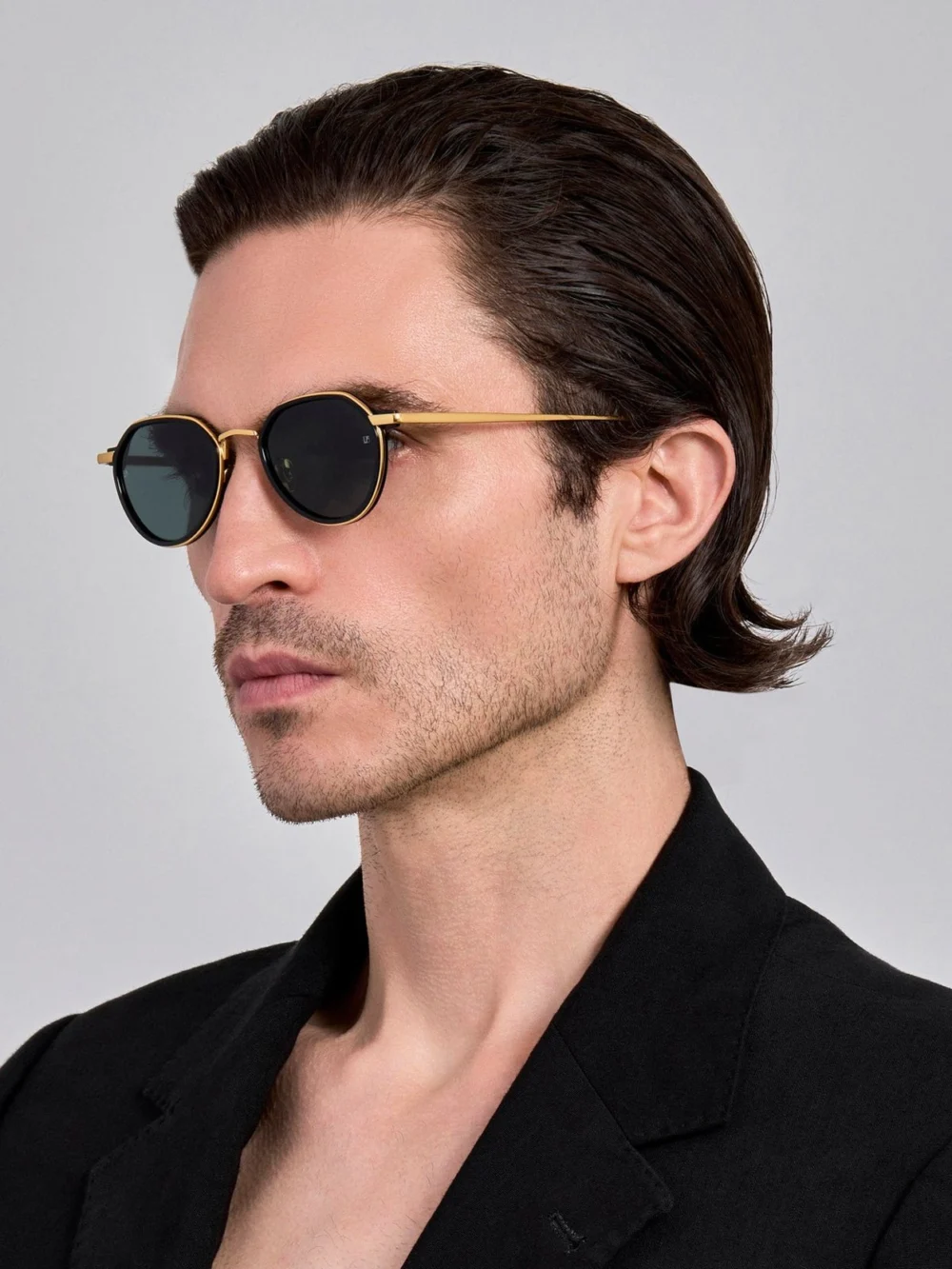 Linda Farrow Dellal Sunglasses, 22k gold and grey, view 4