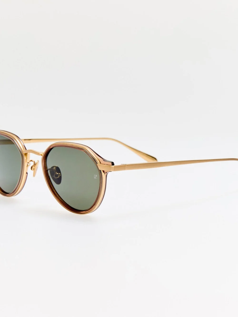 Linda Farrow Dellal Sunglasses, matt champagne and green, view 2