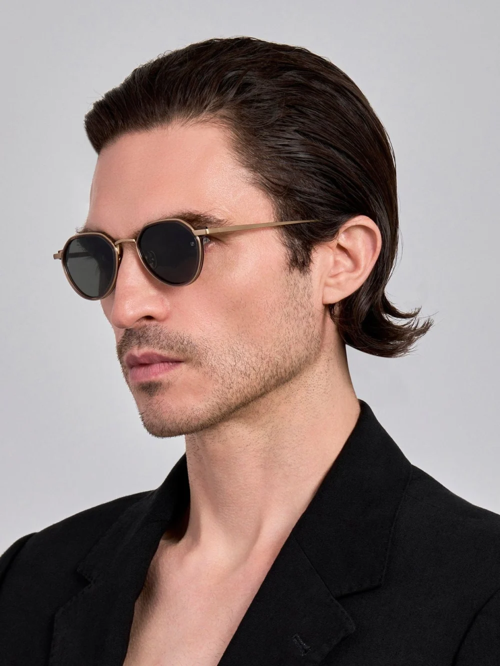 Linda Farrow Dellal Sunglasses, matt champagne and green, view 4