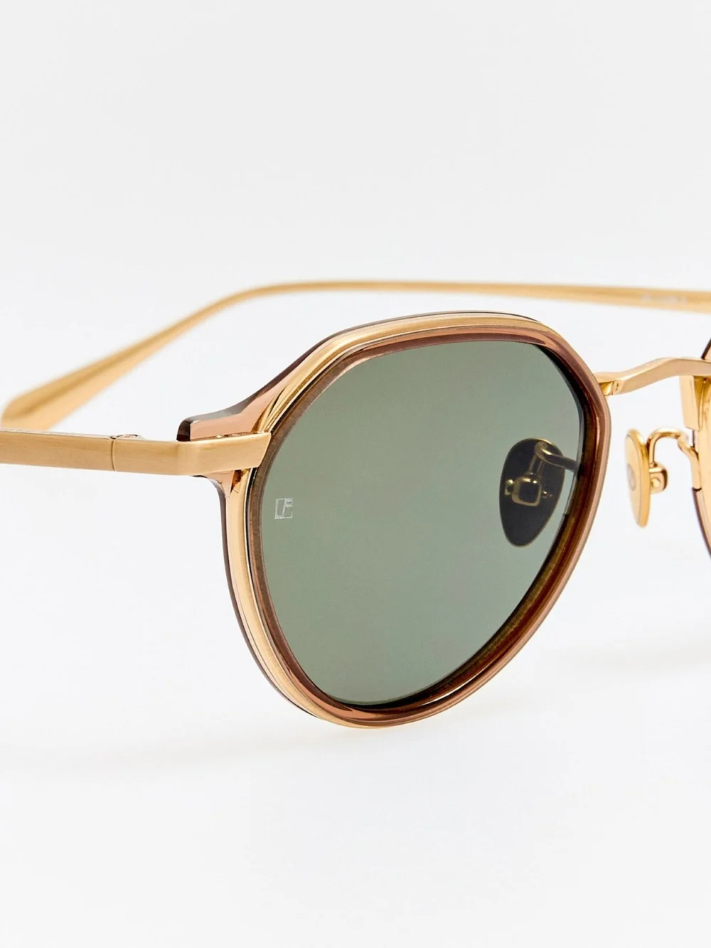 Linda Farrow Dellal Sunglasses, matt champagne and green, view 6