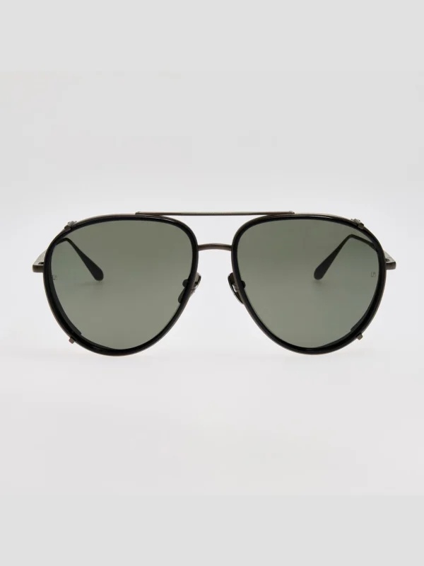 Linda Farrow Dimitri Sunglasses in Black Matt Nickel
