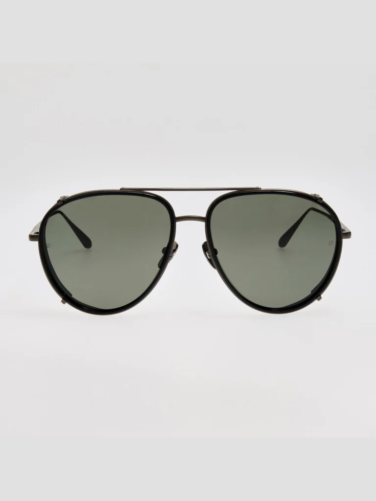 Linda Farrow Dimitri Sunglasses in Black Matt Nickel