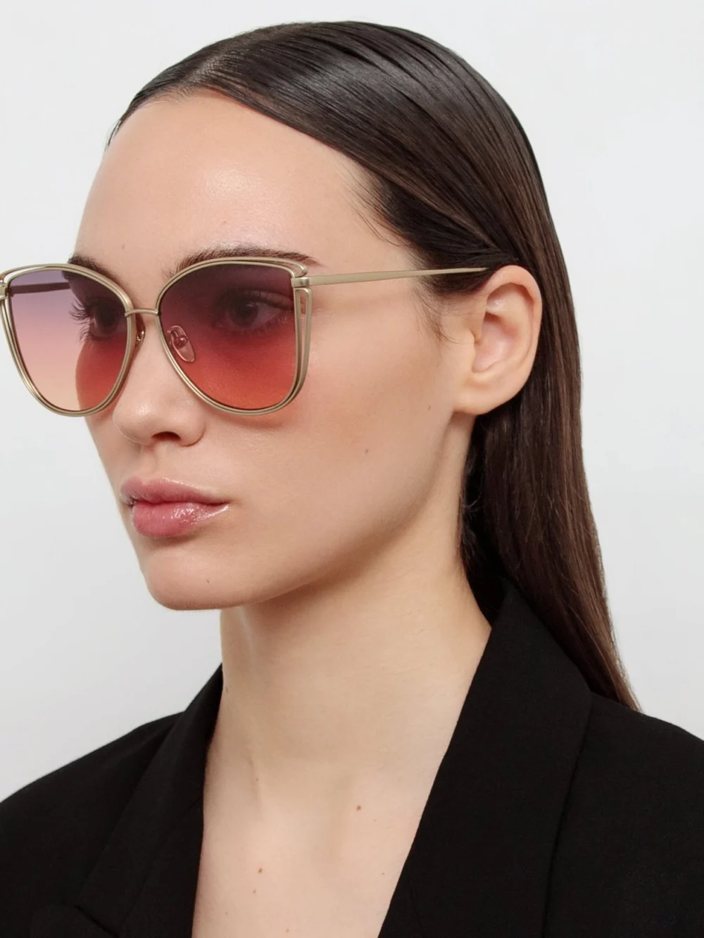 Linda Farrow Dinah Sunglasses, champagne and sunset gradient, view 3