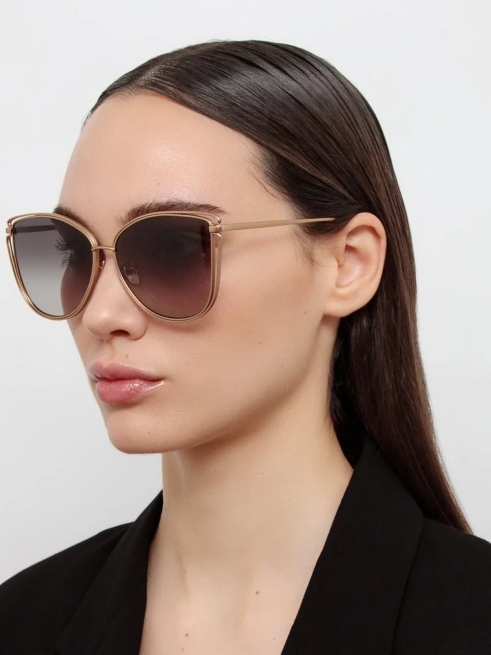 Linda Farrow Dinah Sunglasses, matt 18k rose gold and grey, view 3