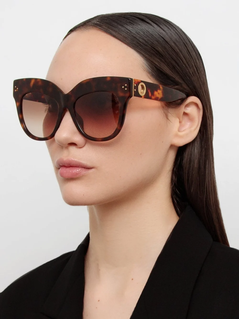 Linda Farrow Dunaway Sunglasses, tortoiseshell, view 3