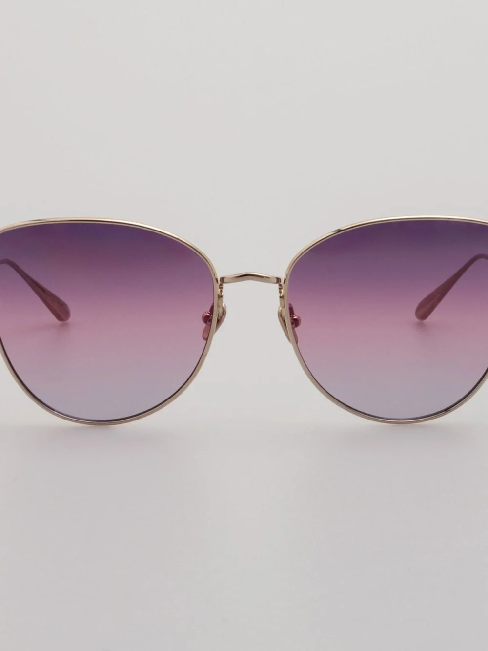 Linda Farrow Eloise Cat Eye Sunglasses in 22k gold and purple