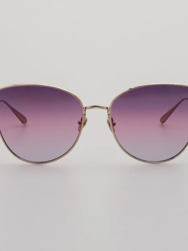 Linda Farrow Eloise Cat Eye Sunglasses in 22K Gold and Purple